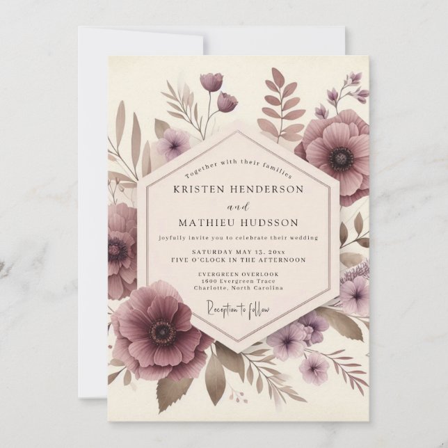 Convites Casamento Floral Roxo na Floresta (Frente)