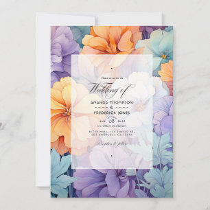 Convites Casamento Floral Roxo Pastel, Laranja e Verde-Ment