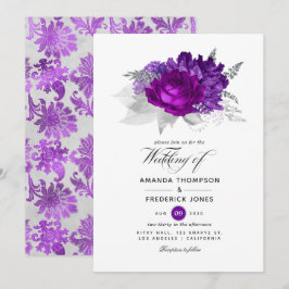 Convites Casamento Floral Roxo Real e Prata