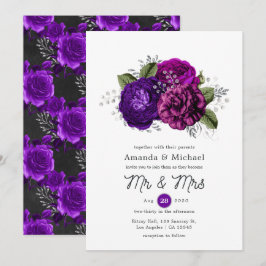 Convites Casamento Floral Roxo Real e Prata
