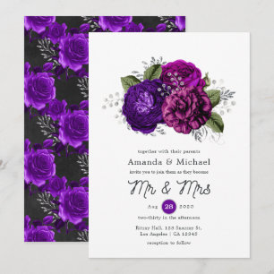 Convites Casamento Floral Roxo Real e Prata