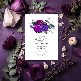 Convites Casamento Floral Roxo Real e Prata Vintage