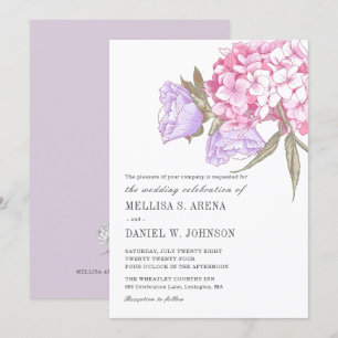 Convites Casamento Floral Roxo Rosa Elegante
