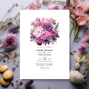 Convites Casamento Floral Roxo Rosado de Primavera