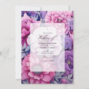 Convites Casamento Floral Roxo Rosado de Primavera