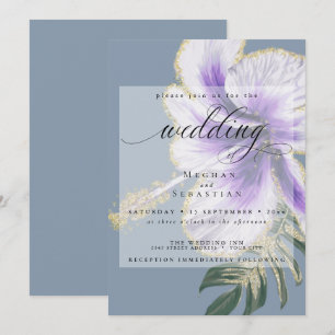 Convites Casamento Floral Roxo-Roxo Ametist Negrito Invita
