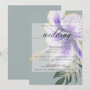 Convites Casamento Floral Roxo-Roxo Ametist Negrito Invita