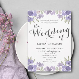 Convites Casamento Floral Roxo Rústico de Eucalipto