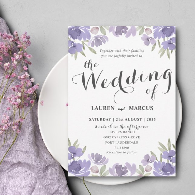 Convites Casamento Floral Roxo Rústico de Eucalipto (Criador carregado)