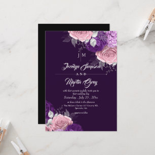 Convites Casamento Floral Roxo Rústico & Rosa Prata