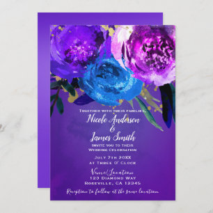 Convites Casamento floral roxo ultravioleta vibrante da