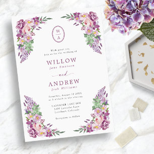 Convites Casamento Floral Roxo Vintage