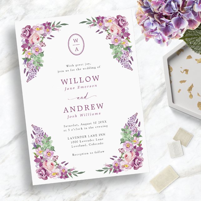 Convites Casamento Floral Roxo Vintage (Vintage Purple Floral Wedding Invitation
)