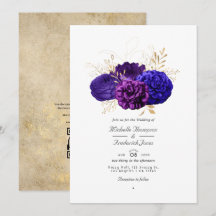 Casamento Floral Roxo Vintage, Azul Real e Dourado