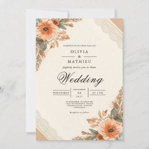 Convites Casamento Floral Russo Autumnal