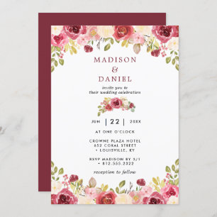 Convites Casamento Floral Russo Burgundy Blush