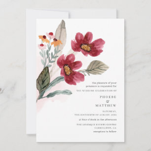 Convites Casamento Floral Russo Burgundy Watercolor