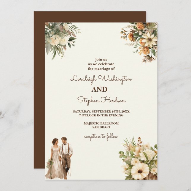 Convites Casamento Floral Russo Com Elegância Moderna (Frente/Verso)