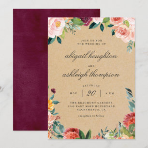 Convites Casamento Floral Russo De Burgundy Blush Watercolo