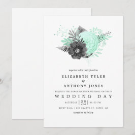 Convites Casamento Floral Russo de Mint e Charcarbono