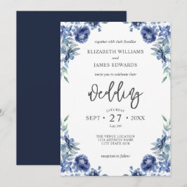 Convites Casamento Floral Russo do Marinho Azul Elegante