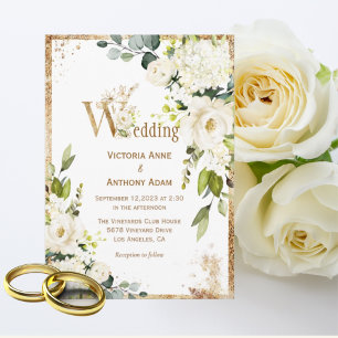 Convites Casamento Floral Russo Dourado Branco