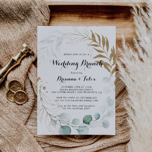 Convites Casamento Floral Russo Eucalyptus Dourado Brunch