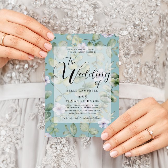 Convites Casamento Floral Russo Eucalyptus Purple & Teal (Criador carregado)