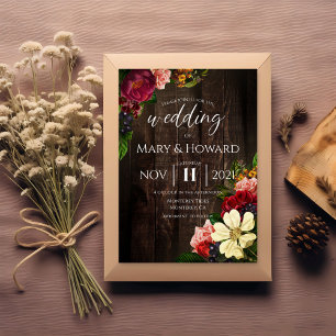 Convites Casamento Floral Russo - Madeira Escura E Botânica