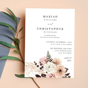 Convites Casamento Floral Russo Rosa- Beige