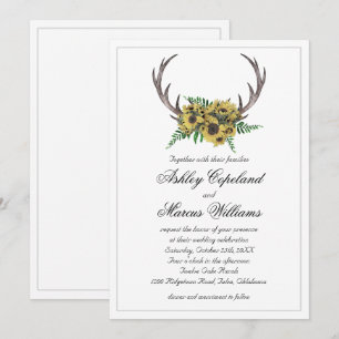 Convites Casamento Floral Rustic Antlers Boho Sunflower