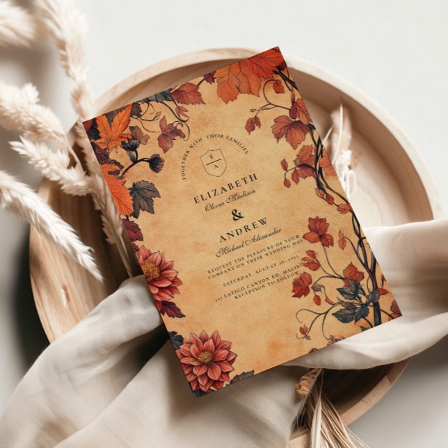 Convites Casamento Floral Rustic Autumn (Criador carregado)