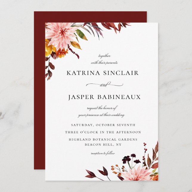 Convites Casamento Floral Rustic Autumn (Frente/Verso)