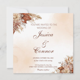 Convites Casamento Floral Rustic Autumn Watercolor