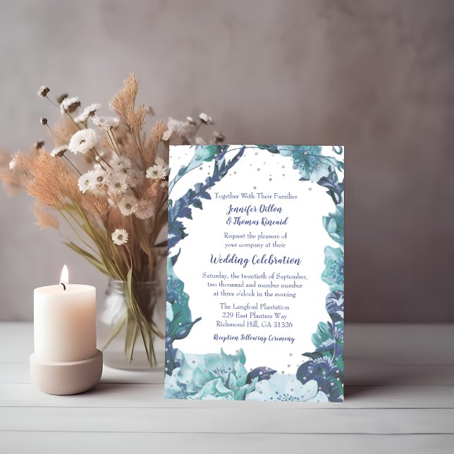 Convites Casamento Floral Rustic Blue (Criador carregado)