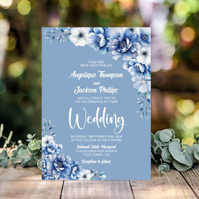 Convites Casamento Floral Rustic Blue (Criador carregado)