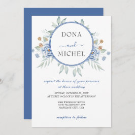 Convites Casamento Floral Rustic Blue Winter
