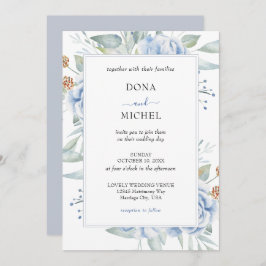 Convites Casamento Floral Rustic Blue Winter