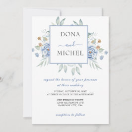 Convites Casamento Floral Rustic Blue Winter