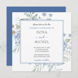 Convites Casamento Floral Rustic Blue Winter