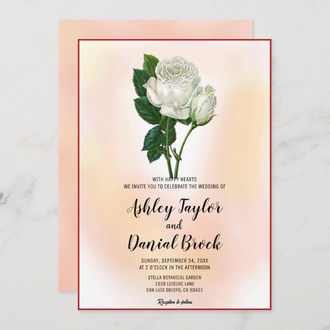 Convites Casamento Floral Rustic Blush Pink Dusty Rosa Verã (Frente/Verso)