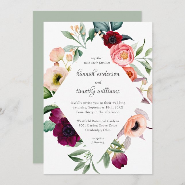 Convites Casamento Floral Rustic Boho Watercolor (Frente/Verso)