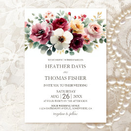Convites Casamento Floral Rustic Burgundy