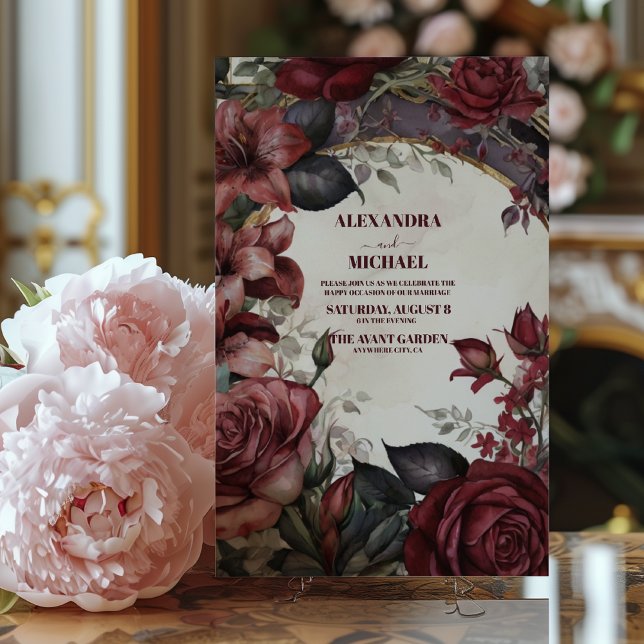 Convites Casamento Floral Rustic Burgundy (Criador carregado)