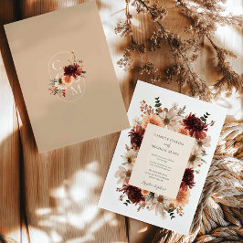Convites Casamento Floral Rustic Burgundy