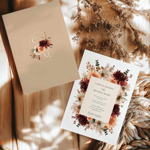 Convites Casamento Floral Rustic Burgundy