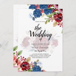 Convites Casamento Floral Rustic Burgundy Blue