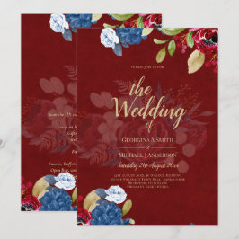 Convites Casamento Floral Rustic Burgundy Blue