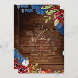 Convites Casamento Floral Rustic Burgundy Blue
