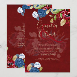 Convites Casamento Floral Rustic Burgundy Blue